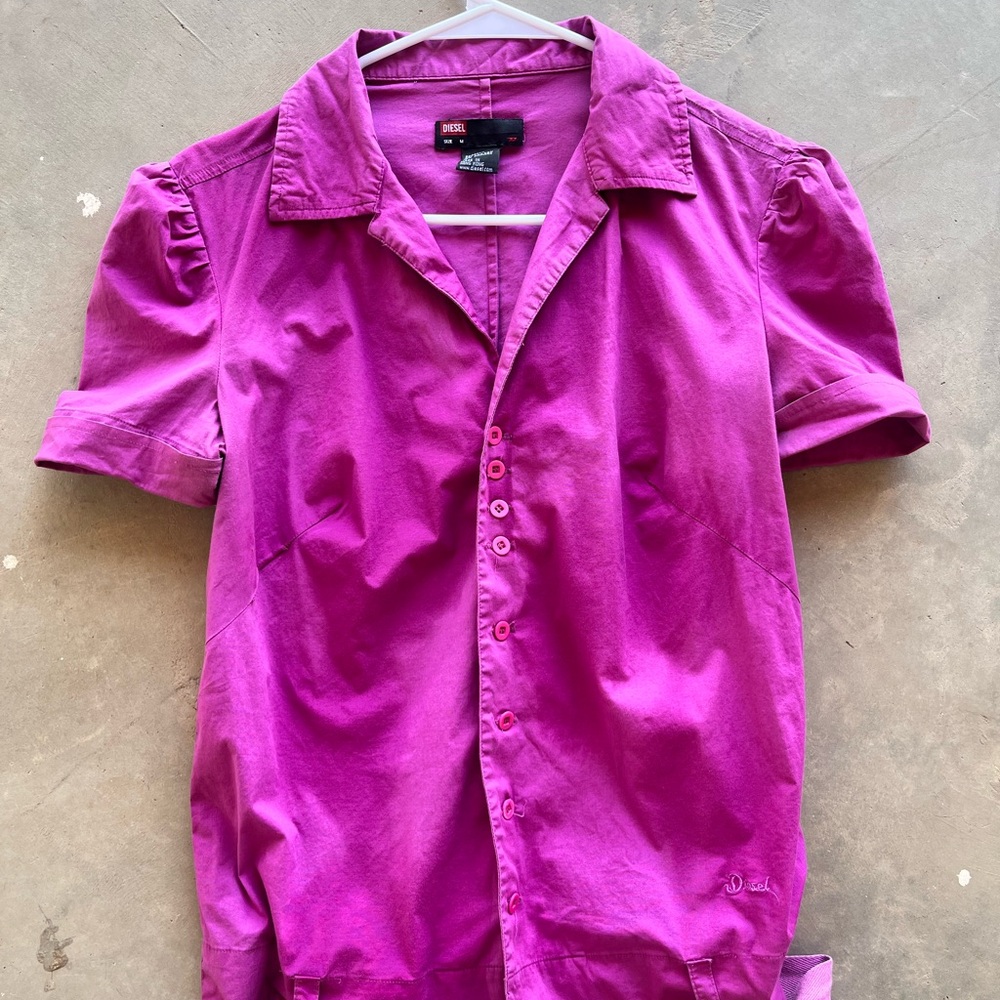 Diesel Woman’s Vibrant Pink Button Down Shirt Y2K pink Diesel Blouse